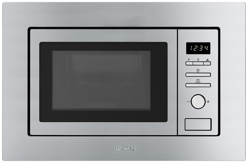 Встраиваемая микроволновая печь Smeg FMI017X [700 Вт, 17 л, кнопки, пов. мех., гриль, дисплей, серебристый, черный]