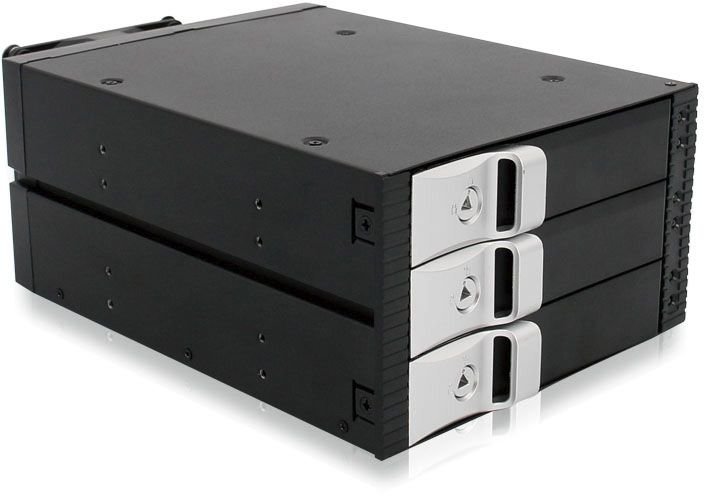 Корзина ExeGate HS335-01 2x5.25" на 3x3.5", HotSwap, SATA/SAS, сталь + пластик, с замком, черный