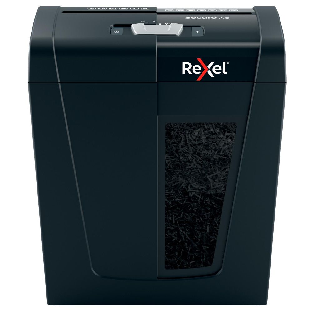 Шредер Rexel Secure X8 EU черный (секр.P-4) фрагменты 8лист. 14лтр. скрепки скобы