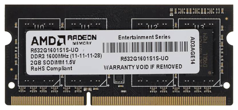 Оперативная память SO-DIMM 2 Гб DDR3 1600 МГц AMD (R532G1601S1S-UO) PC3-12800