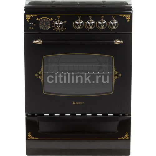 Плита Газовая Gefest ПГ 6100-03 0179 черный/рисунок "ретро" (стеклянная крышка) реш.чугун