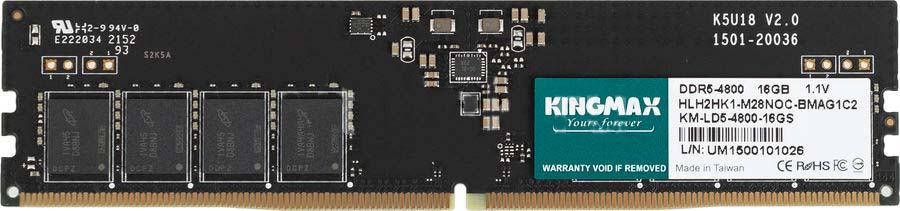 Память DDR5 16Gb 4800MHz Kingmax KM-LD5-4800-16GS RTL PC5-38400 CL40 DIMM 288-pin 1.1В single rank
