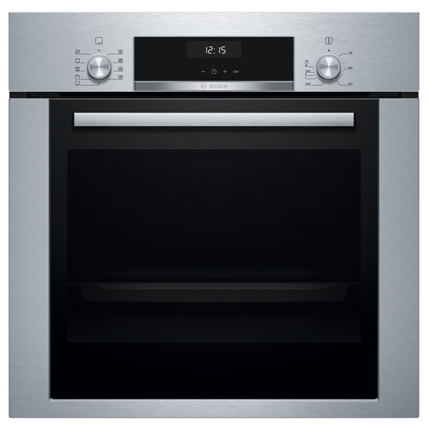 Электрический духовой шкаф Bosch Serie 6 HBJ314ES0R [66 л, оч. паром, гриль, конв., сенсор, утапл. ручки, ст.-3, дисплей, серебристый, черный]