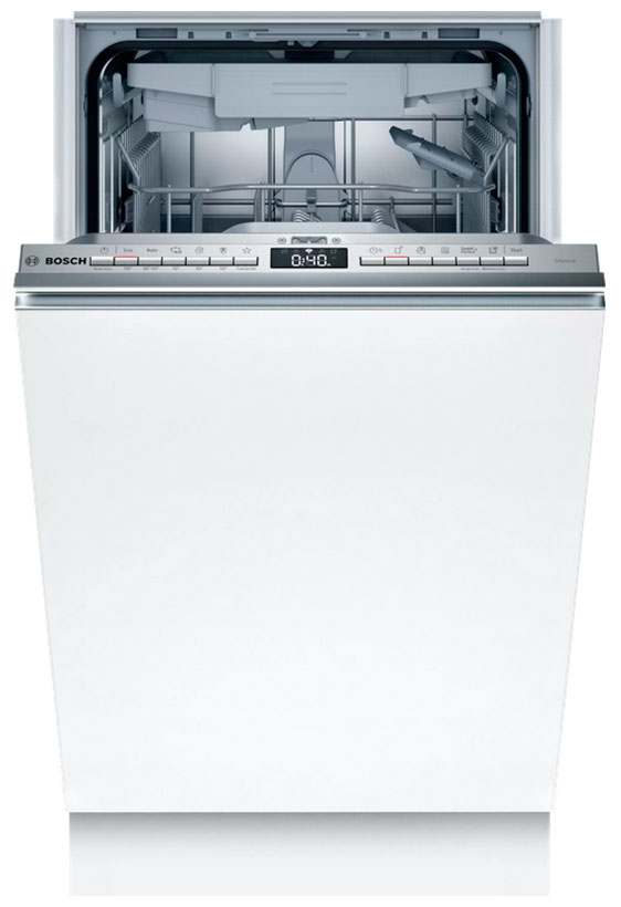 Встраиваемая посудомоечная машина Bosch SPV4EMX16E [45 см, 10, пр.-6, полная (корпус+шланг), дисплей, теплообм., луч на полу, серебристый]