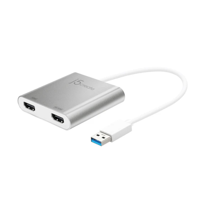 Переходник j5create USB Type-A 3.0 на два HDMI.
j5create USB 3.0 to Dual HDMI Multi-Monitor Adapter