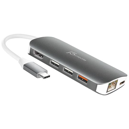 j5create USB-C Multi Adapter-HDMI / Ethernet / USB 3.1 / PD 3.0 / Memory Card Reader / Writer