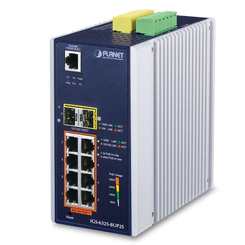 коммутатор PLANET IGS-6325-8UP2S IP30 DIN-rail Industrial L3 8-Port 10/100/1000T