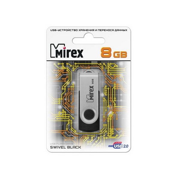 Флеш накопитель 8GB Mirex Swivel, USB 2.0, Черный 13600-FMURUS08