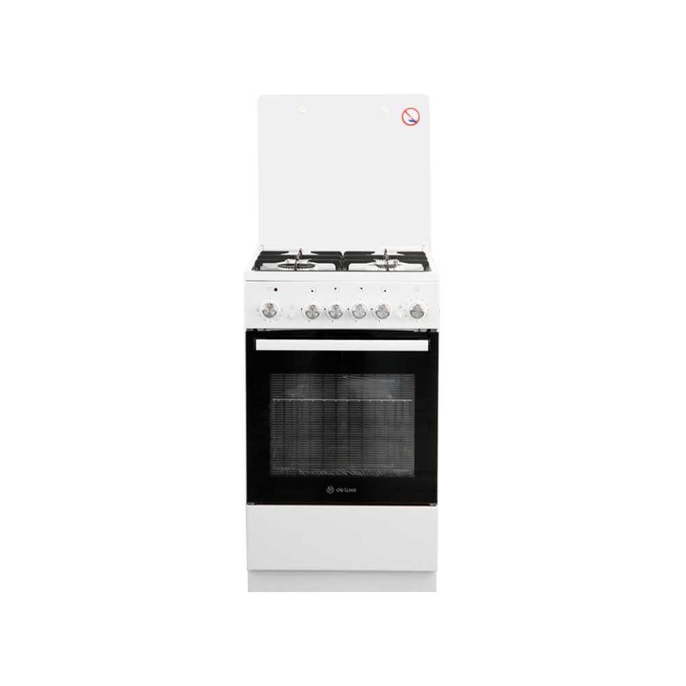 Плита Комбинированная De Luxe 5040.40гэ (кр) ЧР белый (стеклянная крышка) реш.чугун