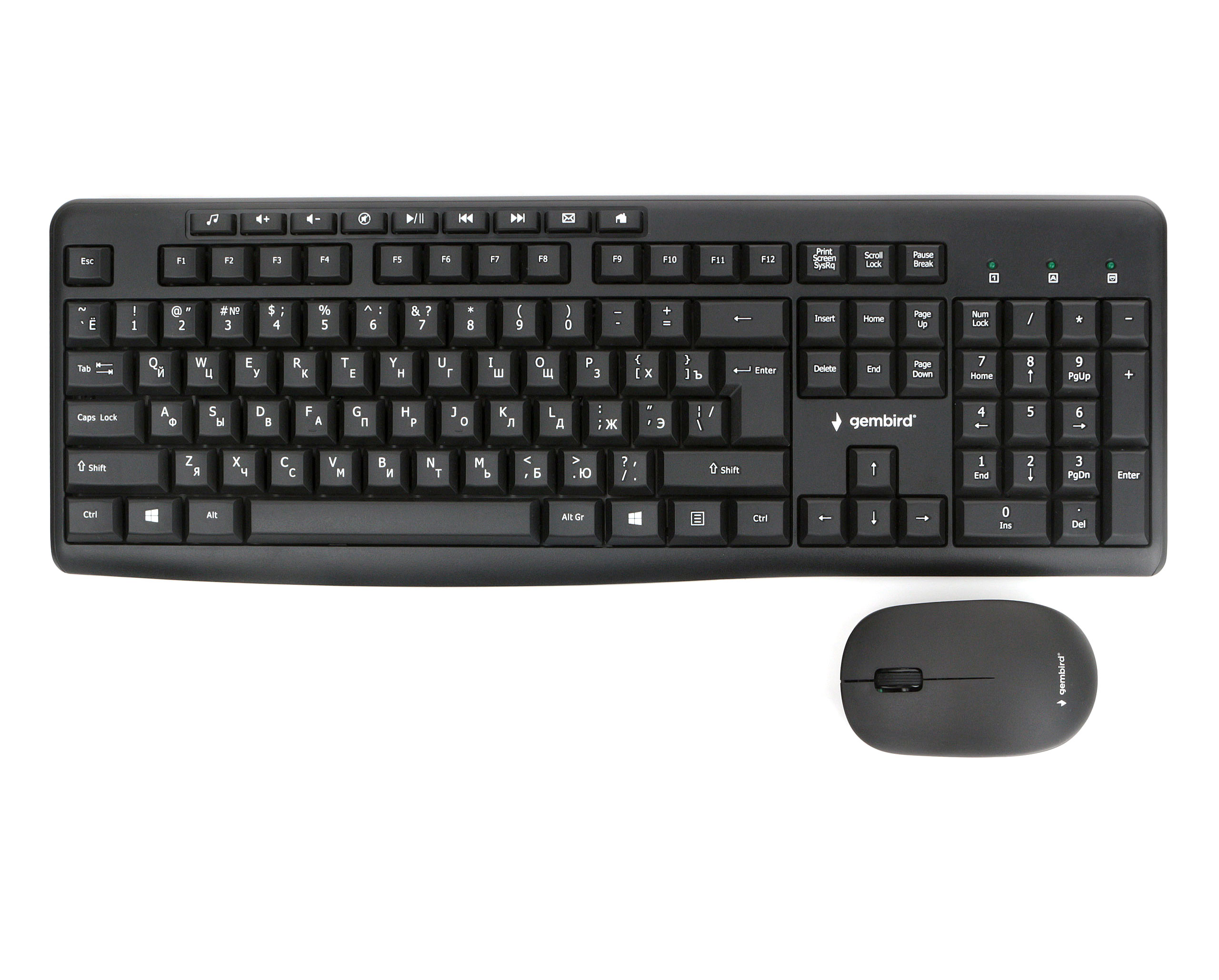 Комплект кл-ра+мышь беспров. Gembird KBS-9400 черн, м/медиа, 113кл. 2.4ГГц, 1000 DPI
