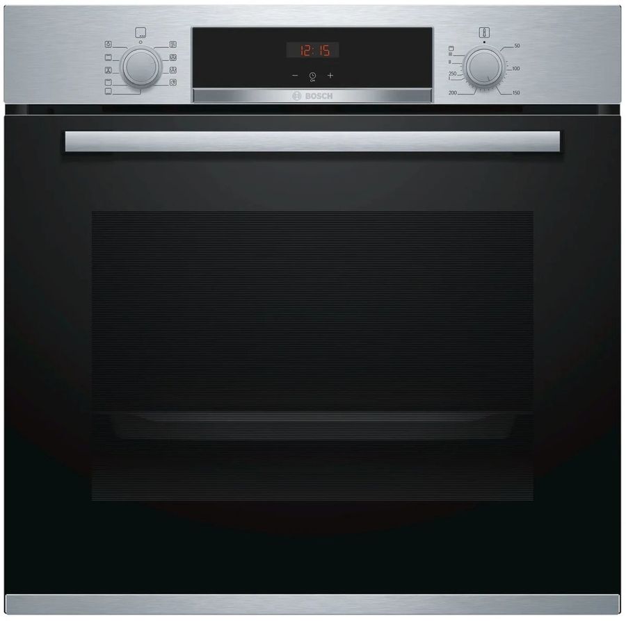 Электрический духовой шкаф Bosch Serie 4 HBA534ES0 [71 л, каталит., гриль, конв., сенсор, утапл. ручки, дисплей, серебристый, черный]