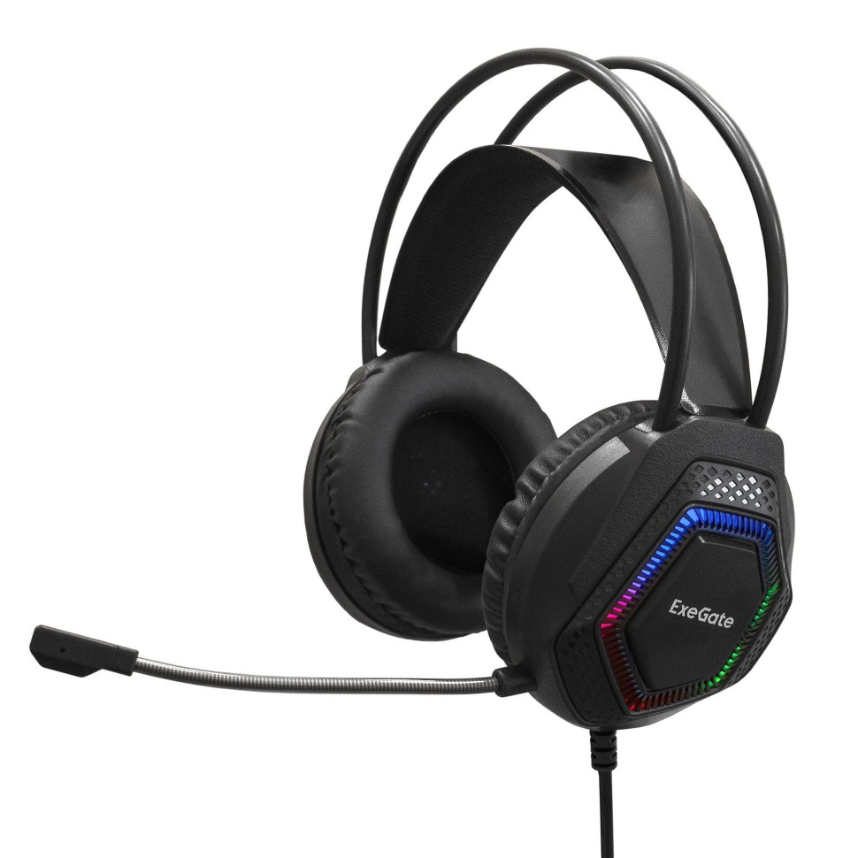 Игровая гарнитура ExeGate EX289747RUS Cosmos HS-704GL (объемный звук 7.1, длина кабеля 2.5м, RGB подсветка, USB интерфейс)