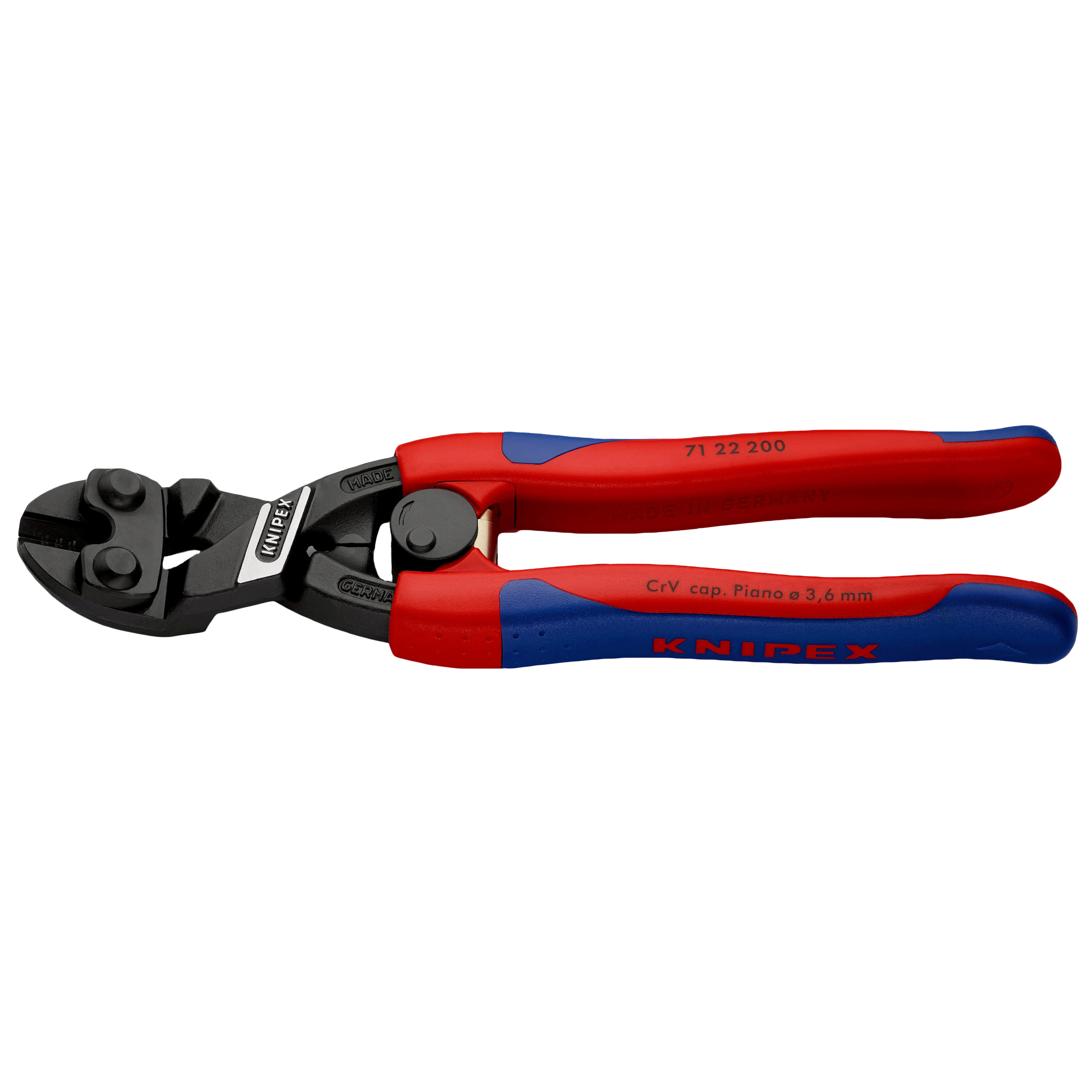 Болторез Knipex, CoBolt, компактный, с пружиной, голова 20 градусов, 200 мм, черный, 2К ручки, KN-7122200SB