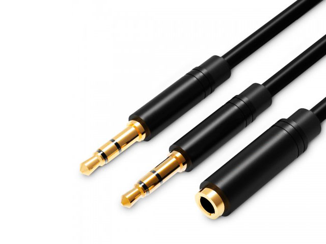 Переходник для наушников с микрофоном VENTION Jack 3.5 (m) - 2xJack 3.5 (f), GOLD