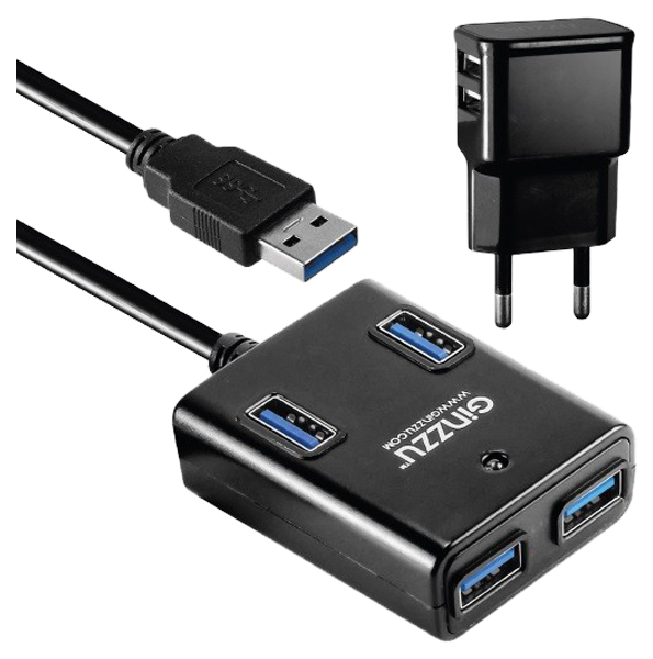 USB-концентратор Ginzzu GR-384UAB, разъемов: 4, черный