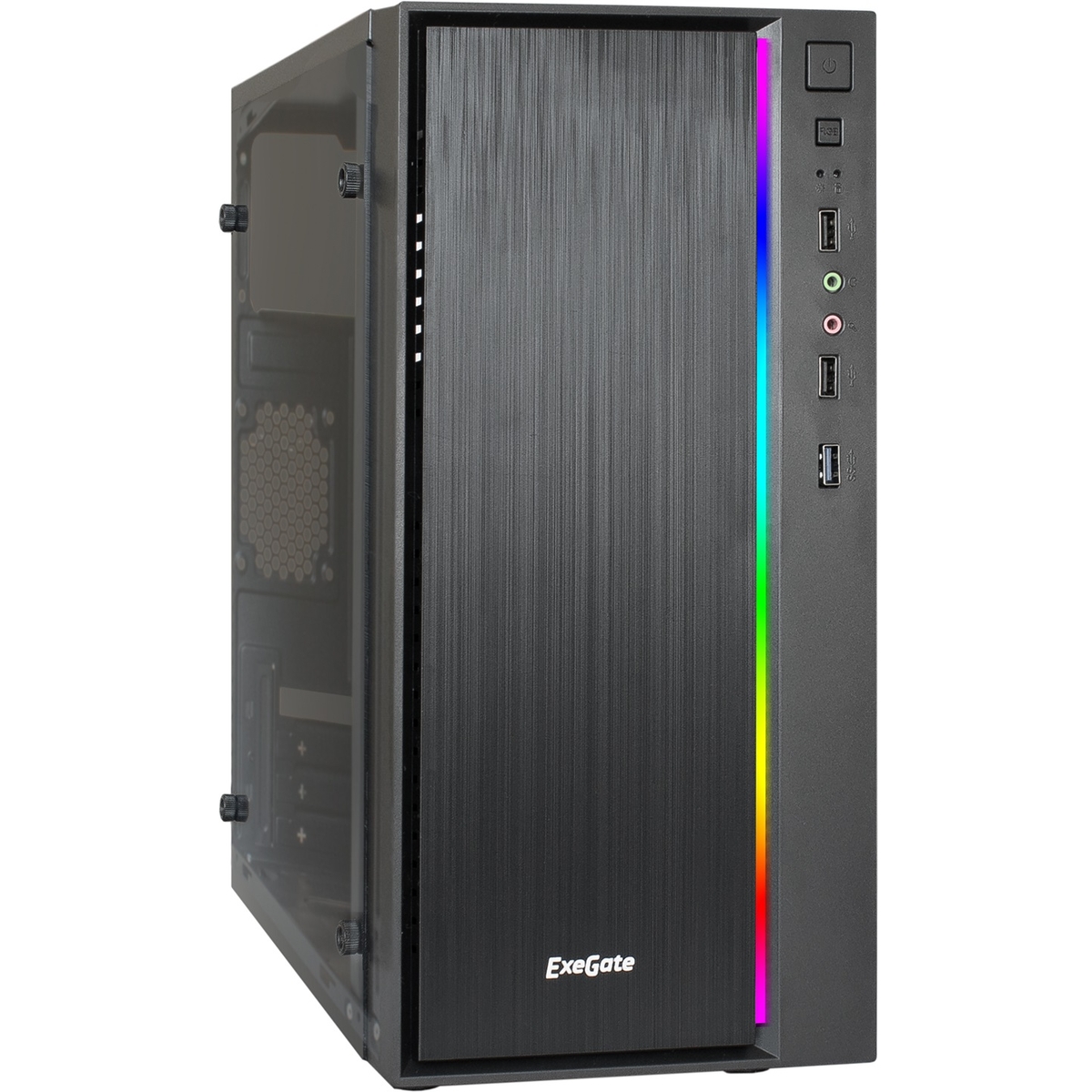 Корпус Minitower ExeGate mEVO-9301 Black-RGB light, mATX, <600NPX>, с окном, 2*USB+1*USB3.0, HDAudio