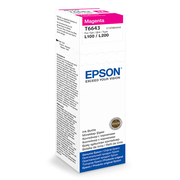 Картридж Epson T6643 C13T66434A пурпурный для Epson L100/L110/L300/L200/L210 (7500стр.) (70мл), шт