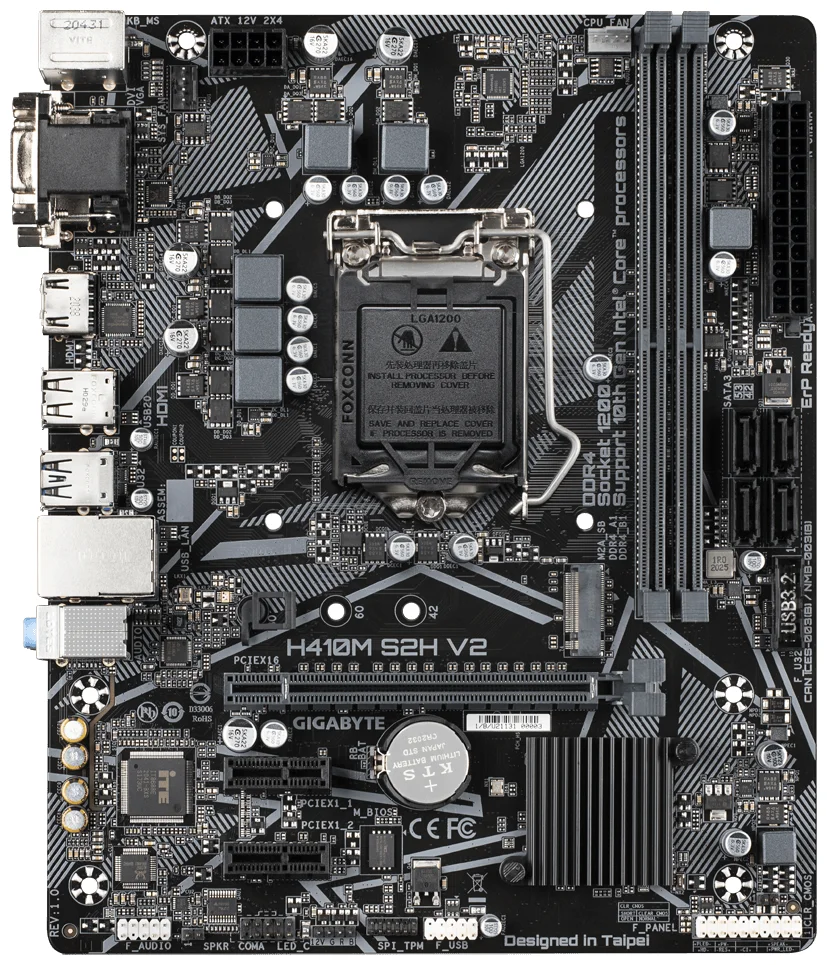 Материнская плата GIGABYTE H410M S2H V2, LGA 1200, Intel H470, mATX, Ret