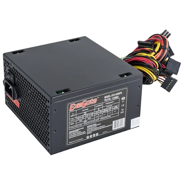 Блок питания 450W ExeGate 450NPX, ATX, black, 12cm fan, 24+4p, 6/8p PCI-E, 3*SATA, 2*IDE, FDD