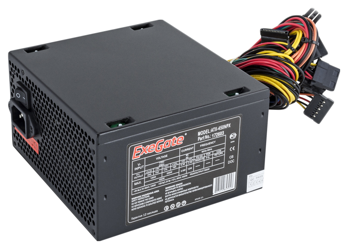 Блок питания 450W ExeGate 450NPX, ATX, black, 12cm fan, 24+4p, 6/8p PCI-E, 3*SATA, 2*IDE, FDD