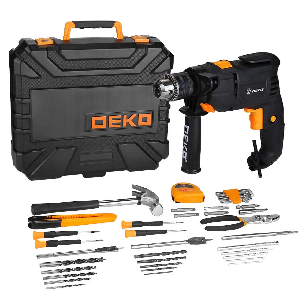 Дрель ударная DEKO сетевая DKID600W в пластиковом кейсе + набор инструментов 40 предметов