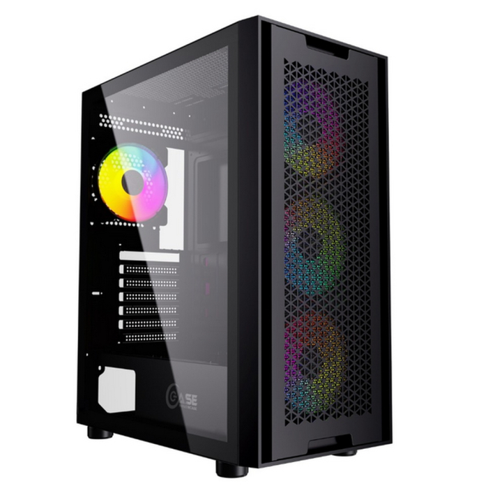 Корпус Powercase Alisio X4B, Tempered Glass, 4x 120mm 5-color fan, чёрный, ATX (CAXB-L4)