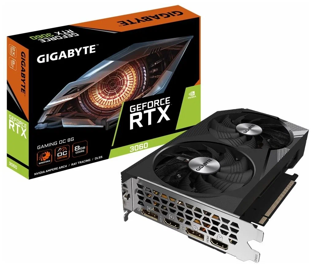 Видеокарта GV-N3060GAMING OC-8GD Gigabyte GeForce RTX 3060 GAMING OC 8G (GeForce RTX 3060, 8ГБ GDDR6, 2xHDMI, 2xDP) (PCI-E) (ret)