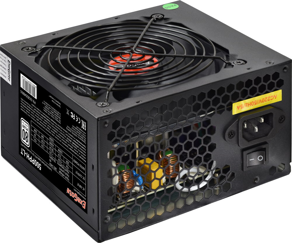 Блок питания 500W ExeGate 500PPH-LT OEM, ATX, black, 80+, APFC, 12cm, 24p, (4+4)p, 5*SATA, 3*IDE,
