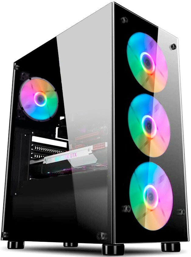 Корпус 1STPLAYER FIRE DANCING V3-A / ATX, tempered glass / 4x 120mm LED fans inc. / V3-A-4R1