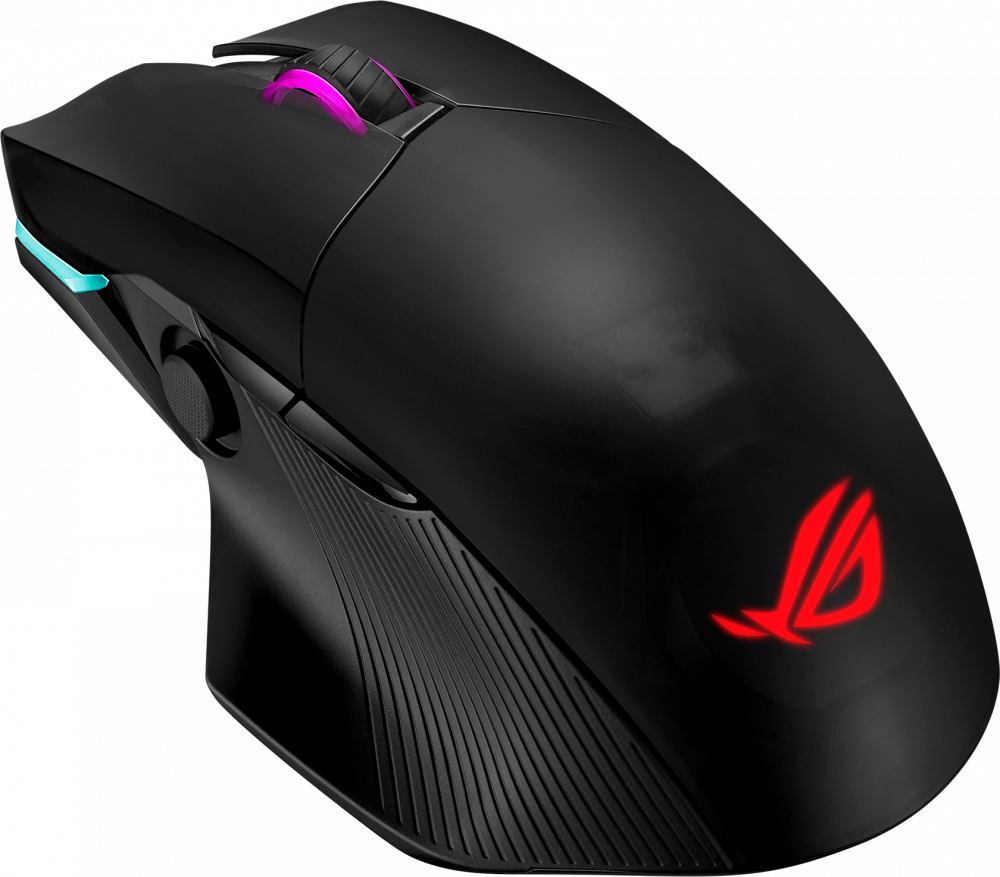 ASUS ROG Chakram Игровая беспроводная мышь (2.4GHz/Bluetooth, Qi, RGB LED, 6 кнопок, Omron, 16000 dpi, black, USB, 90MP01K0-BMUA00)