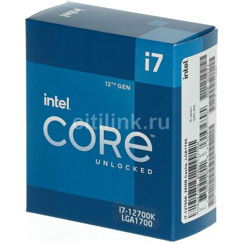 Процессор Intel Core i7-12700K, 3.6ГГц, (Turbo 5.0ГГц), 12-ядерный, 25МБ, LGA1700, BOX