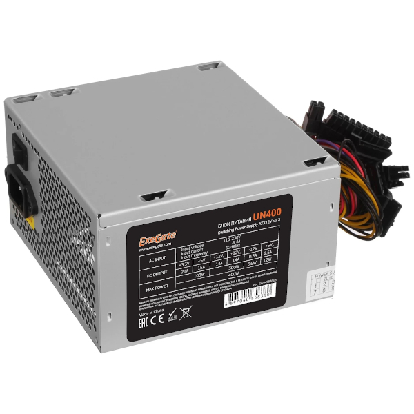 Блок питания 400W ExeGate UN400, ATX, SC, 12cm fan, 24p+4p, 3*SATA, 2*IDE, FDD