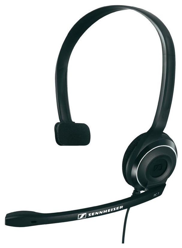 Наушники Sennheiser PC 7 USB [накладные, закрытые, 42-17000 Гц, микр., моногарнитура, каб 2м, разъем USB, черные]
