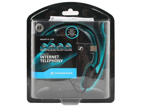 Наушники Sennheiser PC 7 USB [накладные, закрытые, 42-17000 Гц, микр., моногарнитура, каб 2м, разъем USB, черные]