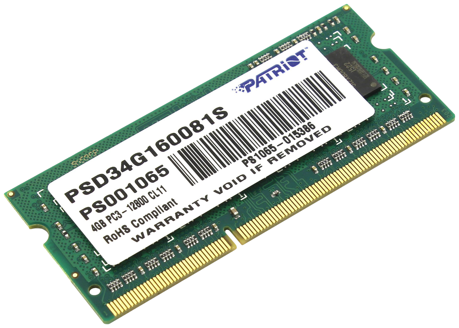 Оперативная память SO-DIMM 4 Гб DDR3 1600 МГц Patriot (PSD34G1600L81S) PC-12800