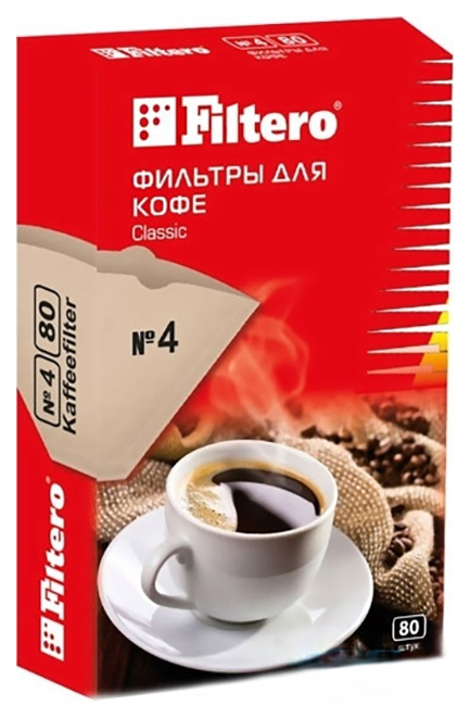 Фильтры для кофе FILTERO №4,  для кофеварок капельного типа,  бумажные,  80 шт,  коричневый [№4/80]