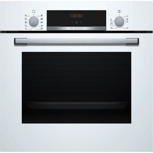 Электрический духовой шкаф Bosch Serie 4 HBF514BW0R [66 л, оч. паром, гриль, конв., сенсор, утапл. ручки, ст.-3, дисплей, белый, серебристый]
