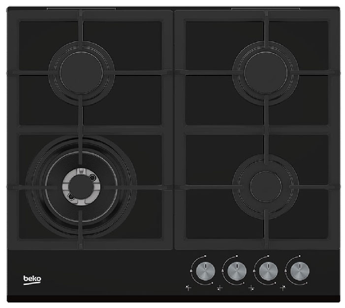 Газовая варочная поверхность Beko HILW64235S [закал. стекло, конф.-4 шт, эл-подж., газконт., реш.-чугун, черный, серебристый]