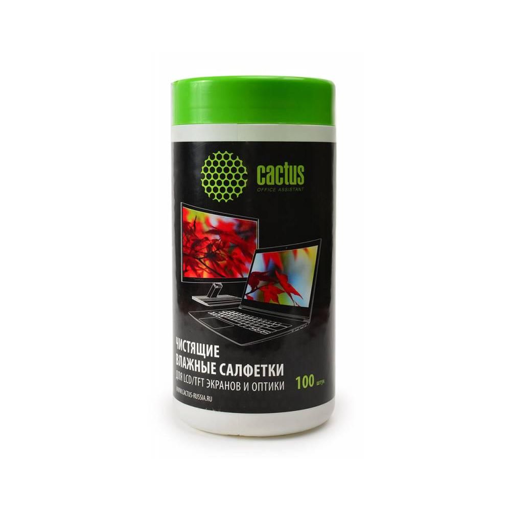 Влажные салфетки Cactus CS-T1001, 100 шт (туба) для экранов и оптики