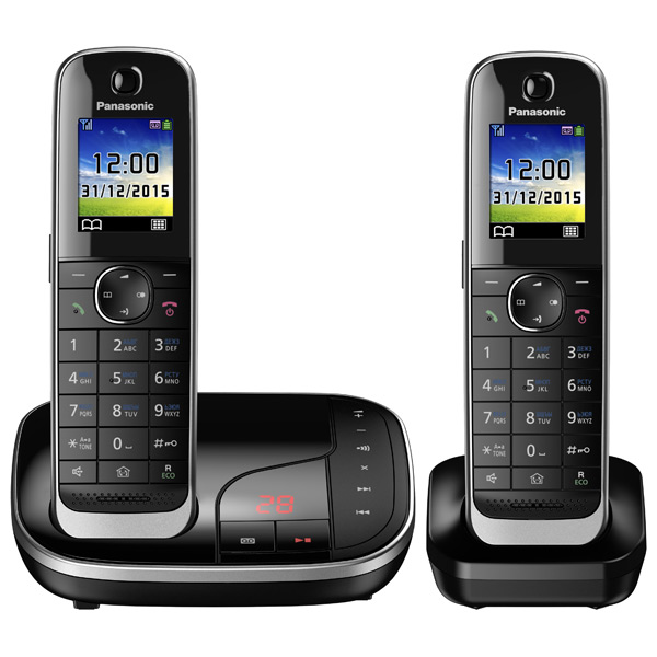 Беспроводной телефон  DECT Panasonic/ цветной, АОН, черный, автоответчик, две трубки