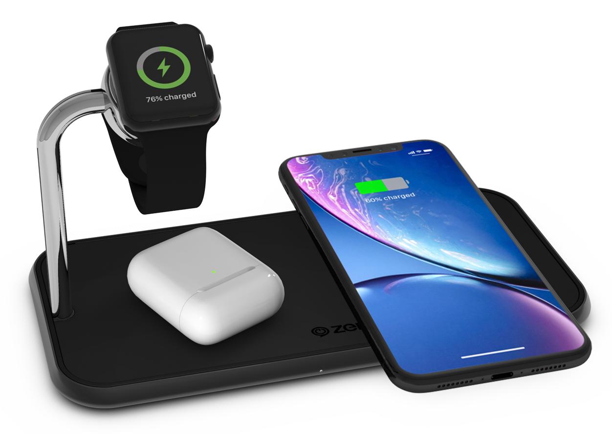 Беспроводное зарядное устройство ZENS Dual+Watch Aluminium Wireless Charger. Цвет черный