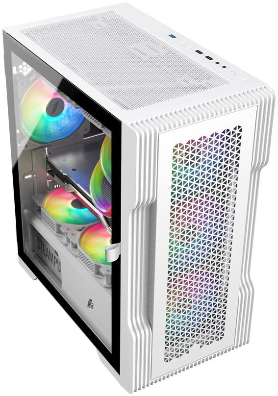Корпус 1STPLAYER TRILOBITE T3 White / mATX, TG / 4x 120mm LED fans inc. / T3-WH-4F1-W