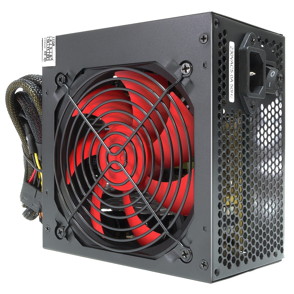 Блок питания CROWN CM-PS500W PLUS (ATX 500W, EMI/CE, 20+4in 450mm, 120mm red FAN, SATA*4, IDE*4