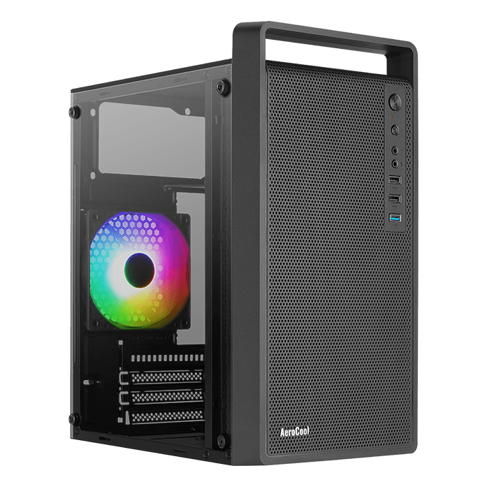 Корпус MiniTower AeroCool CS-109-G-BK-v1 (mATX, USB3x1, USB2x2, 120mm RGB fan, без БП) (4711099472376)