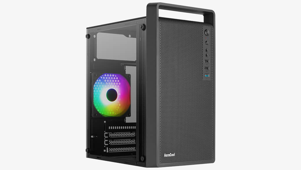 Корпус MiniTower AeroCool CS-109-G-BK-v1 (mATX, USB3x1, USB2x2, 120mm RGB fan, без БП) (4711099472376)