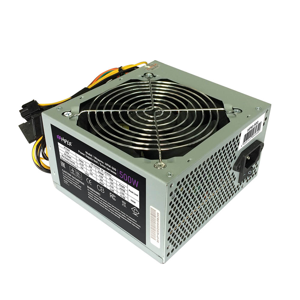Блок питания HIPER HPM-500 500 Вт [ATX vATX 12V 2.31, PPFC, 120 x 120 мм fan, 4+4 pin CPU, 6+2 pin PCI-E, 3 SATA][HPM-500 (OEM)]
