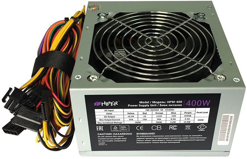 Блок питания HIPER HPM-400 400 Вт [ATX vATX 12V 2.31, PPFC, 120 x 120 мм fan, 4+4 pin CPU, 6+2 pin PCI-E, 3 SATA][HPM-400 (OEM)]