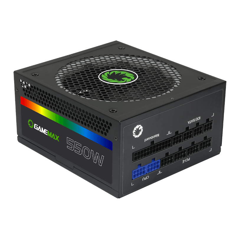 Блок питания GameMax RGB-550 550 Вт [80+ Gold, ATX vATX 12V 2.31, APFC, FM, 140 x 140 мм fan, 4+4 pin CPU, 6+2 pin x2 PCI-E, 6 SATA]