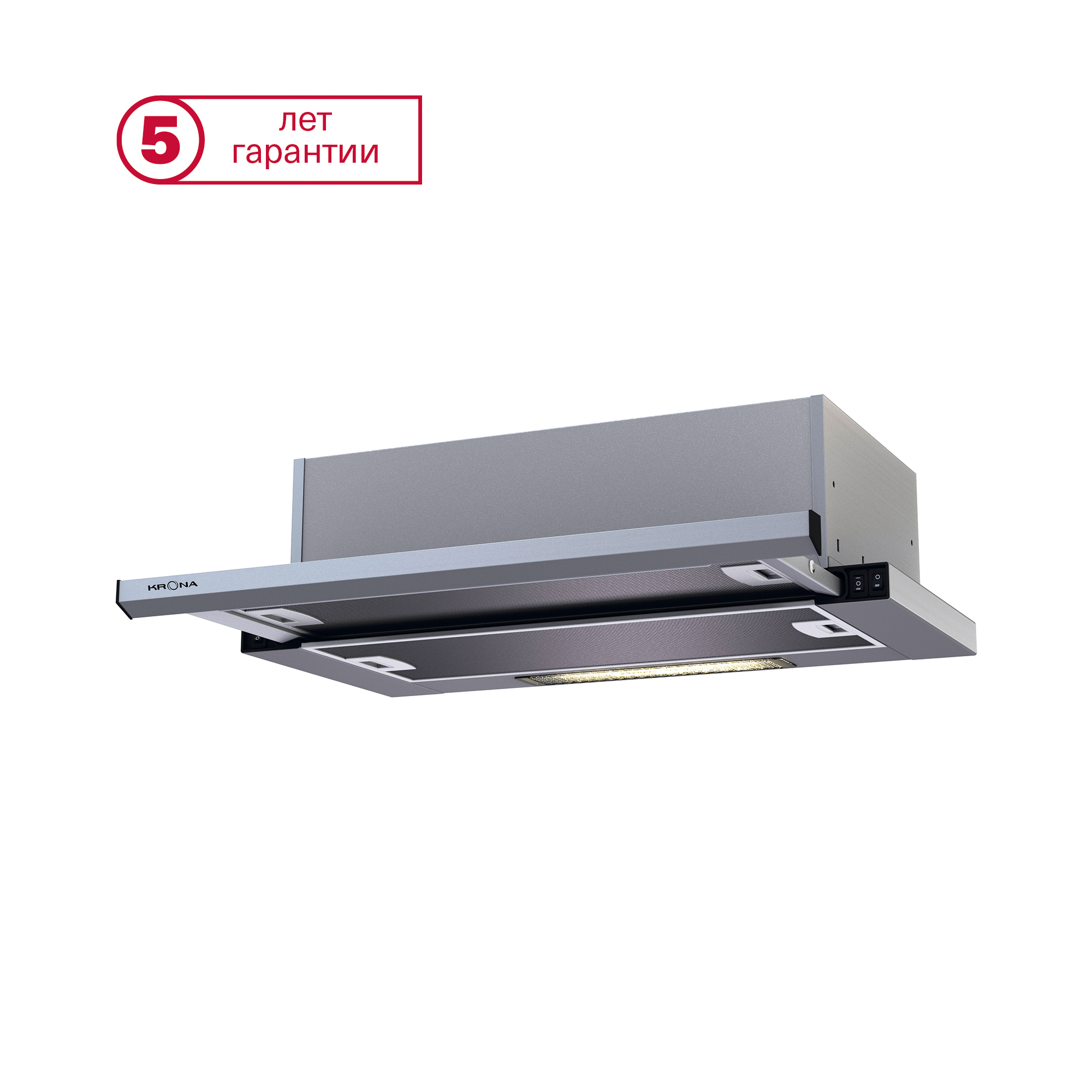Вытяжка KRONA KAMILLA slim 500 inox/inox  [встр, 50 см, 390 м³/ч, кнопки, сереб/сереб]