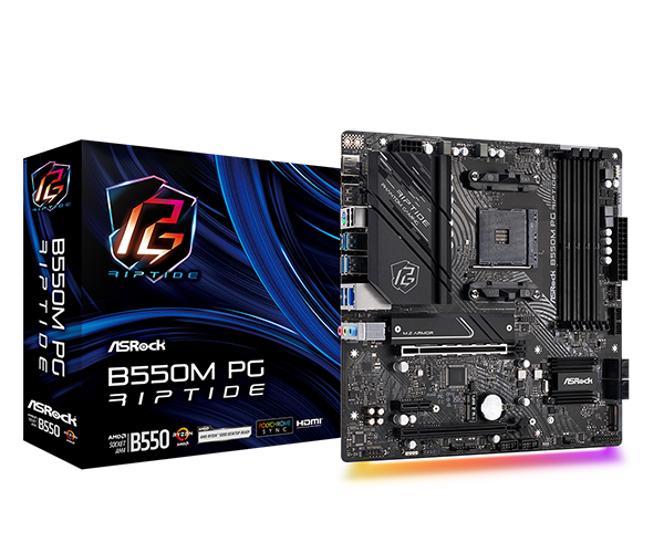 Материнская плата ASROCK B550M PG RIPTIDE, SocketAM4, AMD B550, mATX, Ret